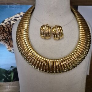 Vintage Statement Gold Necklace and Earring Set